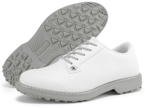 sekiueo Zapatos De Golf Impermeables Mujer Zapatillas Bajas De Cuero con Cordones para Caminar Antideslizantes Cómodas para Exteriores E Informales,Gris,36 EU