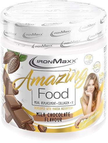 IronMaxx Amazing Food Sostituto di Pasto - Chocolate 330g Confezione | Con Collagene, High Protein e Senza Glutine, con Collagene di Alta Qualità, in Collaborazione con Mariia