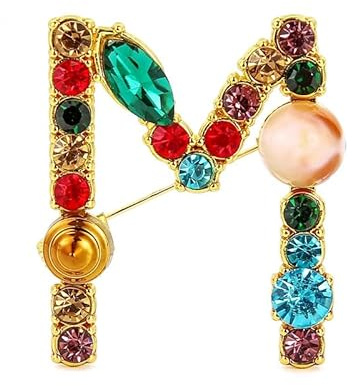 Dekorative Brosche, Kristallperlen, Initialen, vergoldet, emailliert, bunte Buchstaben, Alphabet, Brosche, Schmuck als Geschenk