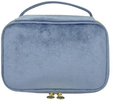 AMateschitz Kulturtasche Reise Kosmetiktasche Samt Kosmetiktaschen mit Reißverschluss Make up Aufbewahrungstasche Tragbare Schminktasche Organizer Bag Waschbeutel für Reisen Geburtstag Hellblau M