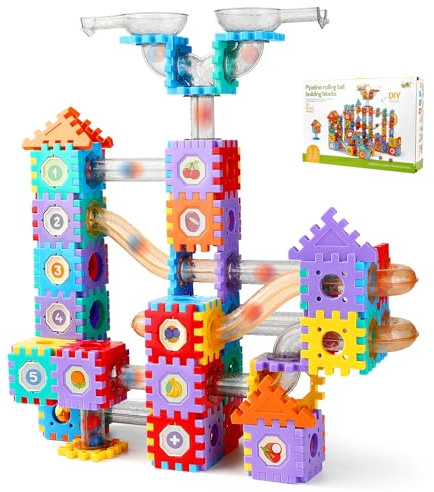 246-Piece Marble Run Track Building Blocks Toy Set, Creative Marble Track Game, Marble Race Construction Kit, Educational Building Block Toy, Educational Gift for ​3+Years Boys and Girls