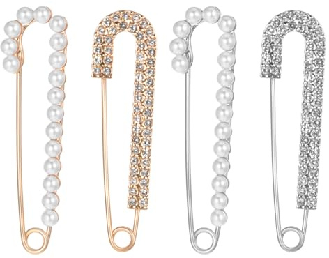 4 Stück Broschen & Anstecknadeln für Damen Perlen Gold Und Silber Taillenspanner Perlenbroschen Set Safety Pin Necklace für Damenkleidung Anzughosen Röcke Hosen Hochzeiten Partys oder Alltag