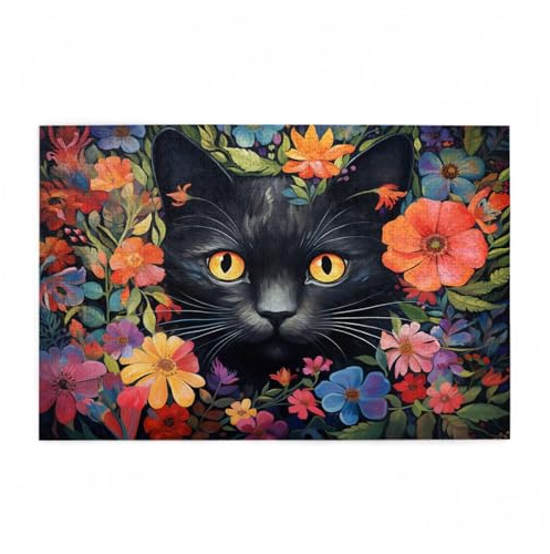 Blume Puzzle Katze Puzzle Große 3000 Teile Erwachsene, Clevere Rätsel, Geschicklichkeitsspiel für die Ganze Familie, Holz Farbenfrohes Jigsaws mit Geschenkbox Verpackung, Zimmer Deko 81x122cm D-555