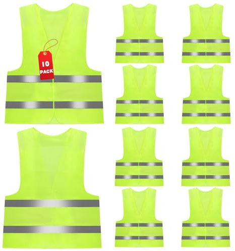 10 Piezas Chaleco Reflectante Homologado, Chaleco Reflectante Emergencia, Chaleco de Seguridad, Auto Chaleco Reflectante de Seguridad que Refleja Para Vial, Construcción, Ciclismo Nocturno, Verde