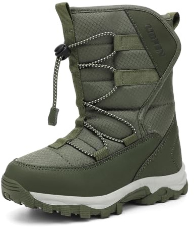 UBFEN Kids Snow Boots for Boys Girls Winter Warm Waterproof Non Slip Outdoor Shoes Cold Weather (Toddler/Little Kid/Big Kid) Green Color Size US 1.5 Big Kid