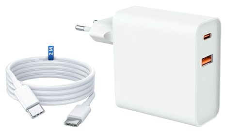 MUTTO Pack Cargador USB C, 65W + Cable USBC 2M, Enchufe Cargador Carga Rápida Tipo C + USB A - Enchufe USB C, Cabezal Compatible con iPhone 17 16 15 14 13 12 11, Samsung, Xiaomi, iPad, Tablet y Todos