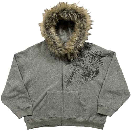 Generisch Sweat Jacket Y2K - Felpa con cappuccio da uomo con stampa a teschio, stile gotico, steampunk, maglione invernale corto, tinta unita, felpa con vestibilità rilassata, felpa con cappuccio Hip