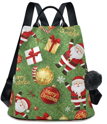 RPLIFE Rucksack für Damen, Weihnachtsmann, niedlich, Anti-Diebstahl, Reisetasche, modischer Pompon-Rucksack zum Wandern