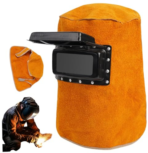 Leather Welding Hood, Welding Mask with Auto Darkening Filter Lens, Anti-Hot & Anti-Splash Welder Helmet, Comfortable Breathable Safety Hood
