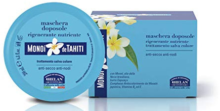 Helan, Monoi de Tahiti, Maschera Doposole Capelli, Rigenerante Nutriente, Trattamento salvacolore con Monoi, Noce Brasiliana Vitamina B ed E