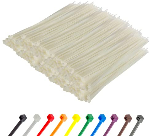 Gocableties Kabelbinder 1000 Stück Weiß/Naturfarben Transparent, 300 mm x 4,8 mm mit 22,2 kg Zugfestigkeit, UV Beständig Set