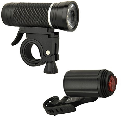 Fischer Fahrrad Beleuchtungs-Set 30/15 Lux, Batterie-Leuchtenset, Front- und Rückleuchte, 2 Leuchtfunktionen, Spritzwasserschutz nach IP44, StVZO-zugelassen