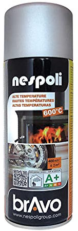 Nespoli Pintura en Spray, Para Altas Temperaturas, Color Plata, 400 ml, Acabado Profesional