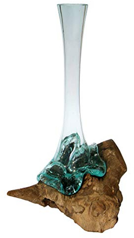 Geschenk schöne 36-38 cm Deko Gamal Wurzelholz Glasvase Teak Wurzel Holz Teakholz Bali Glas Vase XL