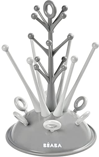 Béaba Escurre Biberones Tipo Árbol, Capacidad para 6 Biberones Y Accesorios, Bandeja Recogegotas Extraíble, Secador De Biberones Bebé, Gris