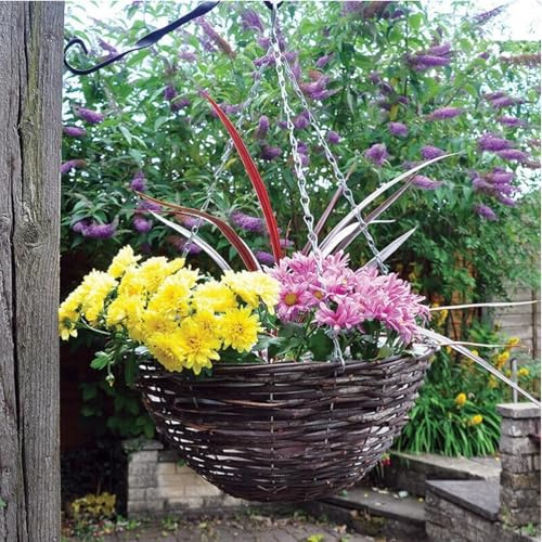 Garden Mile 12 Dark Rattan Hanging Basket Garden Decorations Durable Plant Hanger Heavy Duty Hang Up Planters Outdoor Indoor Greenhouse Accessories Liner Included