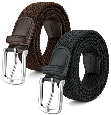 MOZETO Elastisch Stretch Gürtel Breite 3.3cm, Stoffgürtel Stretchgürtel Flechtgürtel Geflochtener Gürtel für Damen und Herren (Schwarz + Braun, Länge 105 cm)