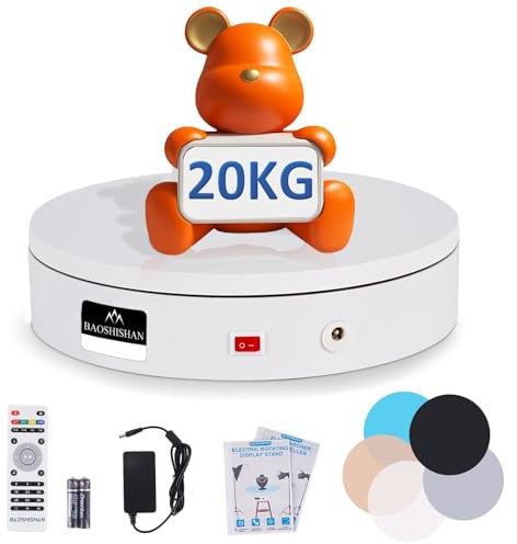 BAOSHISHAN Elektrischer Drehteller 20kg 20cm Automatische Drehplatte mit Fernbedienug 360 Grad Drehteller Elektrisch für Fotografie Live-Video Produktanzeige