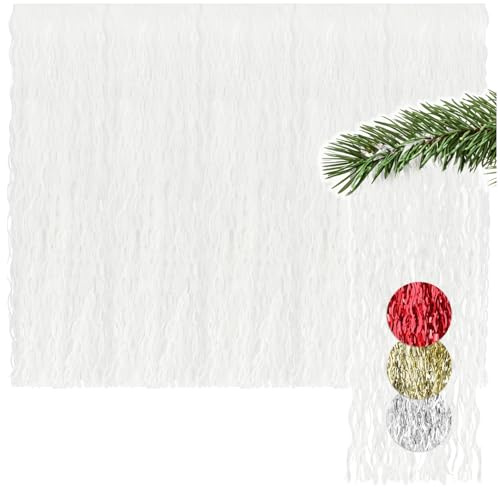 com-four® 5X Lametta - weiße Girlande für Weihnachten - Christbaumschmuck für den Tannenbaum - Metallstreifen-Vorhang mit welligen Fäden