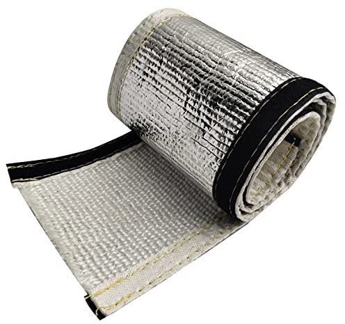 Heat Shroud 1/2 ID Aluminized Sleeving Fiberglass Insulated Shield for Ultimate Heat Protection, 3.2 feet Length with Hook and Loop Closure