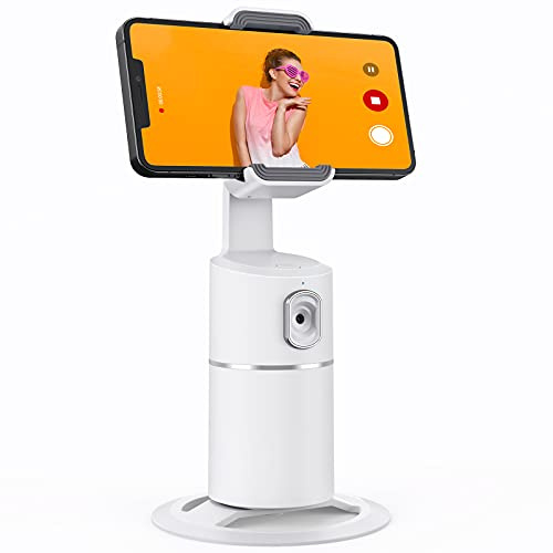 camrola Auto Face Tracking Phone Holder, No App Required, 360° Rotation Face Body Phone Tracking Tripod Smart Shooting Camera Mount for Live Vlog Streaming Video, Rechargeable Battery-White