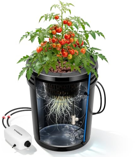 VIVOSUN DWC Hydrokultur Anbausystem 19L Eimer mit Top-Drip-Kit | Umwälzendes Top-Drip-System mit 8W Luftpumpe, Luftstein und Mehrzweck-Luftschlauch für schnelles Pflanzenwachstum