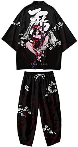WYUKN Traditionell kimono-set, japansk stil kimono herrpyjamas kostym, långärmade byxor set par hemservice, A1-M