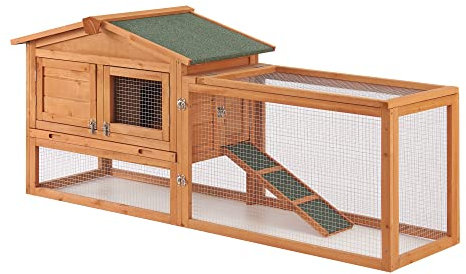 [en.casa] Kaninchenstall Oberursel 68 x 156 x 52 cm Kleintiergehege Hasenstall zweistöckig Freilauf mit Bitumendach Tannenholz