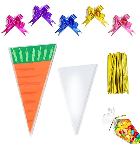 100 Pieces Clear Conical Bags, Candy Bags, Cellophane Snack Bags for Baking, Candy, Biscuit Packaging