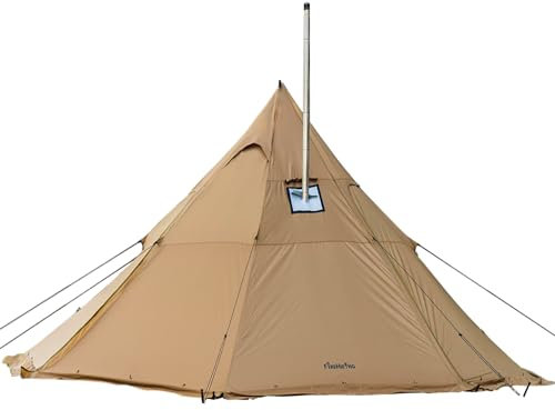 FireHiking Camping Hot Tent 4-8 Person Tipi Tent with Stove Jack for Bushcraft, Cooking and Heating (4-8 Person, Polyester)