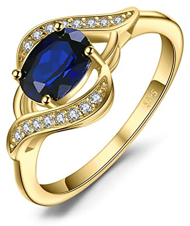 JewelryPalace Ovalschliff 1ct Erstellter Blau Saphir Ring Damen, Ring mit Stein Schmuck Set, Verlobungsring Silberring Solitär Silber Ringe 925 für Frauen, Schmuck Mädchen Promise Ring Rosegold Gold