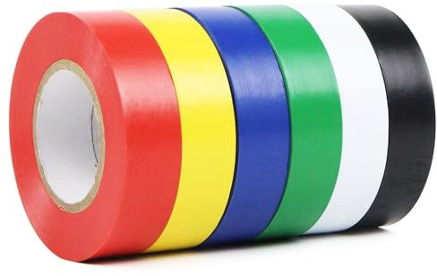 QILIMA Cinta aislante multicolor, 19 mm x 20 metros, paquete de 6 Cinta aislante de PVC autoadhesiva muy flexible, resistente a la abrasión y fuerte para agrupar, reparar y proteger cables.