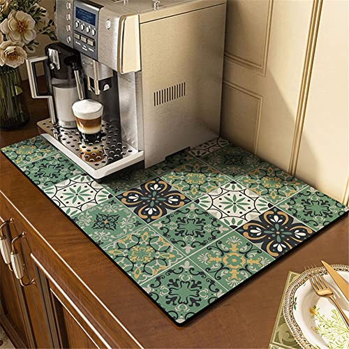 Morbuy Dish Drying Mat Kitchen, Coffee Mat Anti Slip Dish Drying Pad Absorbent Diatomaceous Earth for Coffee Machine Kitchen Counter Draining Sink -Dark Gree Tile Pattern, 30 x 40cm