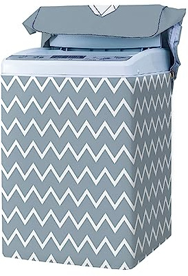 Odot Washing Machine Cover Top Load Waterproof Dustproof Washer Machine Dryer Protector Sunscreen Printed Washer Dryer Cover for Most Top Load Washer Dryer (Grey White,M capacity 5.5-6.5kg)