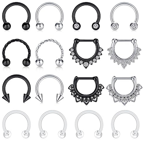 AceFun 16G Septum Ringe Nasenpiercing Helix Tragus Knorpel Ohrring Hoop Piercing Chirurgischer Stahl Hufeisenringe 8mm Lippen Piercing Retainer Piercing Schmuck für Frauen Männer