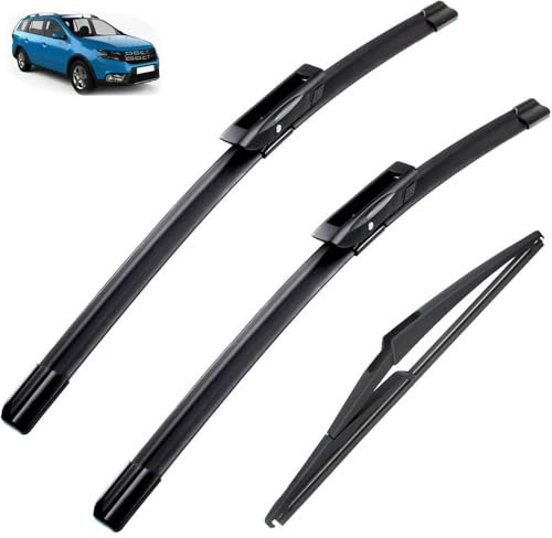Brosse à vitre pare-brise 22+19+12 Balai d'essuie-glace avant et arrière Kit compatible avec Dacia Renault Logan 2016-2023