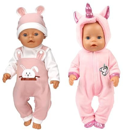 YHGETSUM 2 Sets Kleidung Outfits für Baby Puppen, Puppenkleidung, New Born Baby Puppen, Puppenzubehör mit Hut Langarm Hose, für Babypuppen 35-43 cm, Geschenke für Mädchen