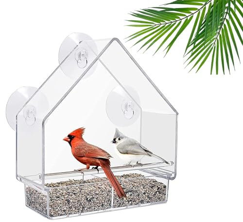 LSRVNM Fenster Futterhaus für Vögel, Vogelfutterstation Transparent mit Saugnäpfen Vogelfutterhaus Fenster mit Abflusslöcher Vogelfutterstation aus Acryl Futterspender