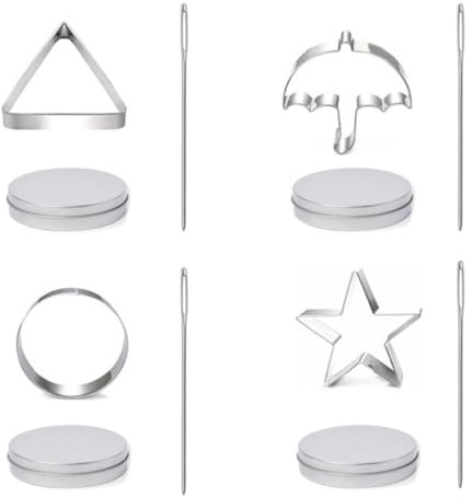 EBILUN 12PCS Korean Sugar Candy Making Tools, Stainless Steel Cookie Cutters Biscuit Molds Sugar Kit Umbrella Triangle Star Round Baking Cake Molds Needle Tin for Christmas Favor