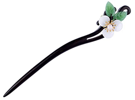POPETPOP Horquilla de Ébano Retro para Mujer Tamaño Medio Palillo de Pelo Creativo Estilo Chino Uso Diario Decoración Cabello Doble Cara Blanca y Verde