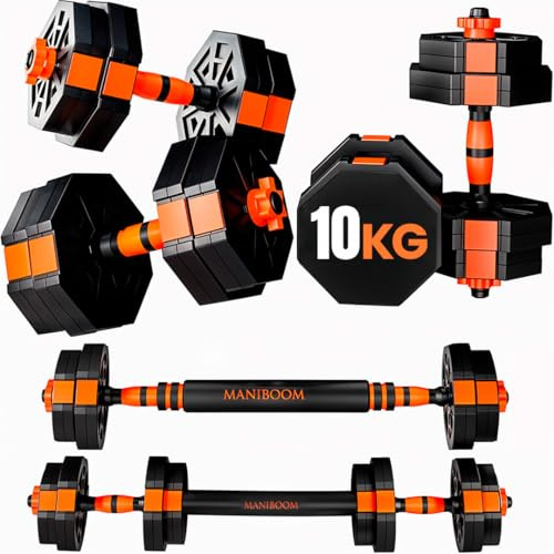 ManiBoom Pesas y Mancuernas Ajustables Octogonales - Kit de Pesas Ajustables con Barra y Cierre de Seguridad - Equipo de Entrenamiento Progresivo para Toda la Familia