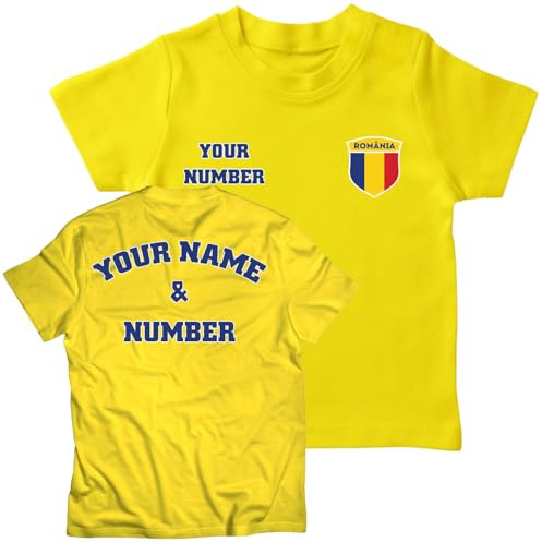 lepni.me Bambini Maglia da Calcio Personalizzata Romania Maglietta, Nome e Numero, Bandiera rumena Distintivo, Campionato Europeo di Calcio 2024 (14-15 Anni Giallo Multicolore)