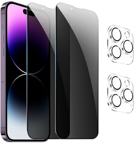 GXAYZ 【4 Stück Sichtschutz Schutzfolie für iPhone 14 Pro Max，Privacy Panzer Schutz glas，[2* Anti-Spy Schutzglas + 2* Kameraschutz] Anti-Peeping Sichtschutzfolie，Anti-Spy Schutzglas