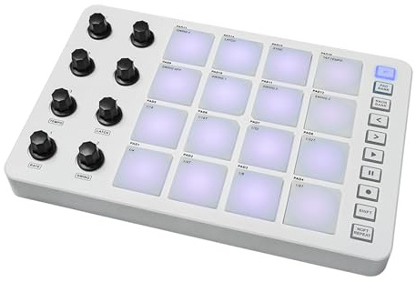 Btuty MIDI Pad Controller mit 16 RGB Pads, USB & Bluetooth für DAW | MIDI Controller mit 16 anschlagdynamischen RGB Pads, 8 Encodern und USB/Bluetooth für Beat Making, Recording und Live