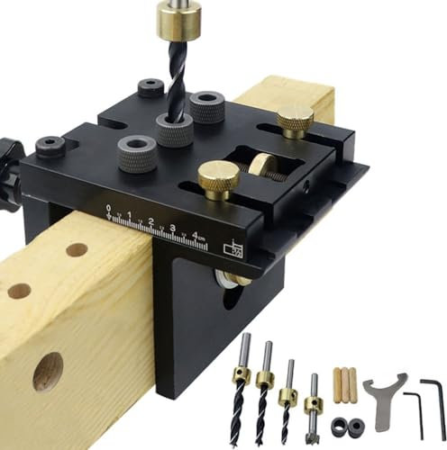 Bohrschablone Möbelbau Satz, 6/8/10/15mm Holzdübel Bohrschablone Einstellbare Bohrführung Stanzer-Locator mit Positionierungsclip, Tischlerwerkzeuge