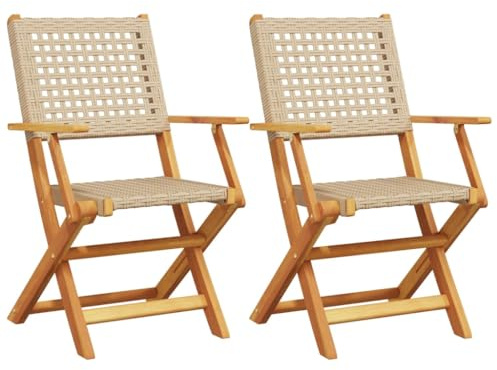 vidaXL Klappstühle, 2 Stück, beige, Massivholz Akazie und Polyrattan