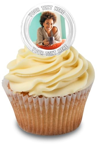 Cakeshop Cupcake Personalised Edible Cake Toppers With White Border & Text | Personalise Custom Image & Text | For Birthdays & Celebrations | Icing & Wafer Paper Options