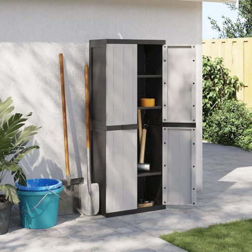 Wasserabweisender Multispace Kunststoffschrank - Garten Aufbewahrungsbox Outdoor Spind, Grau und Schwarz 65x37x165cm PP - Outdoor Aufbewahrungsschrank