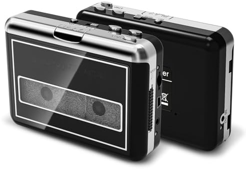 Vintage Cassette Player Converter, Compact Cassette Tape Audio to Digital Format, Record Cassettes to PC, Portable Cassette Player with 3.5MM External Jack(Black)