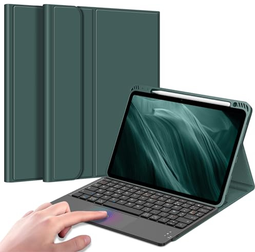FINTIE Clavier pour iPad Air 11 Pouces et iPad Air 5/4 10.9, Pavé Tactile | Clavier Bluetooth AZERTY Sans Fil, Rechargeable, Coque Multipositions avec Porte-Stylet Intégré, Vert